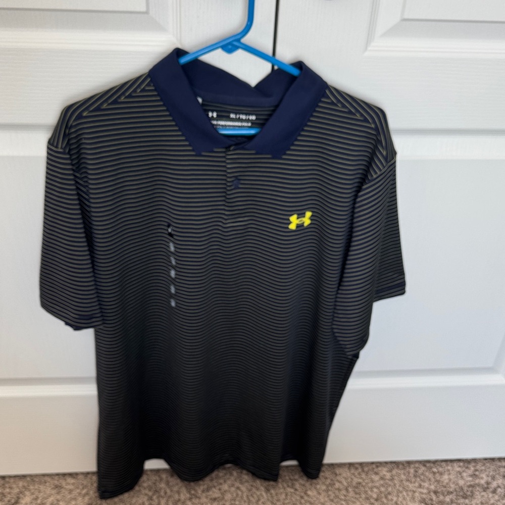 Under Armour Men's Blue and Yellow Striped Polo